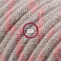 Cavo Elettrico rotondo rivestito in Cotone Stripes color Rosa Antico e Lino Naturale RD51