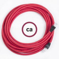 Cavo Lan - Ethernet Cat 5e - RJ45 rotondo rivestito in tessuno effetto Seta Tinta Unita Rosso RM09