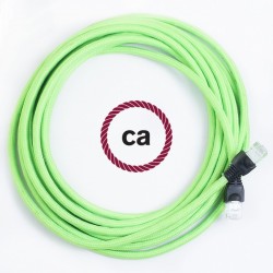Cavo Lan - Ethernet Cat 5e - RJ45 rotondo rivestito in tessuno effetto Seta Tinta Unita Verde Fluo RF06