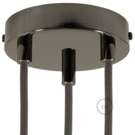 Kit rosone 3 fori nero perla 120 mm con serracavi cilindrici in metallo nero perla.