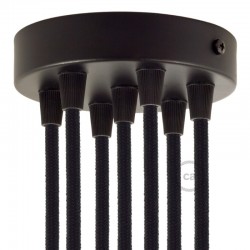 Kit rosone 7 fori cilindro nero 120 mm, staffa e viti e 7 serracavo
