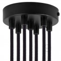 Kit rosone 7 fori nero 120 mm con serracavi cilindrici in plastica nera.