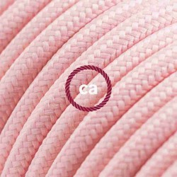 Cavo Elettrico rotondo rivestito in tessuto effetto Seta Tinta Unita Rosa Baby RM16