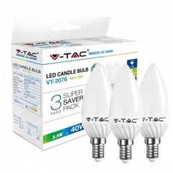 V-TAC VT-2076 SUPER SAVER PACK CONFEZIONE 3 LAMPADINE LED E14 5,5W CANDELA - SKU 7263 / 7264 / 7265