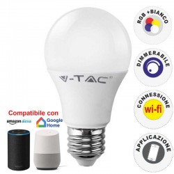 V-TAC SMART VT-5010 LAMPADINA LED WI-FI E27 9W BULB A60 RGB+W DIMMERABILE - SKU 7450 / 7451 / 7452