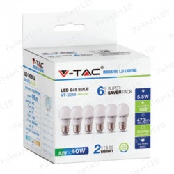 V-TAC VT-2256 SUPER SAVER PACK CONFEZIONE 6 LAMPADINE LED E27 5,5W MINIGLOBO G45 - SKU 2730 / 2731 / 2732