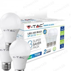 V-TAC VT-2113 SUPER SAVER PACK CONFEZIONE 3 LAMPADINE LED E27 11W BULB A60 - SKU 7352 / 7353 / 7354