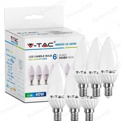 V-TAC VT-2246 SUPER SAVER PACK CONFEZIONE 6 LAMPADINE LED E14 5,5W CANDELA - SKU 2736 / 2737 / 2738