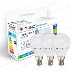 V-TAC VT-2156 SUPER SAVER PACK CONFEZIONE 3 LAMPADINE LED E14 5,5W MINIGLOBO - SKU 7357 / 7358 / 7359