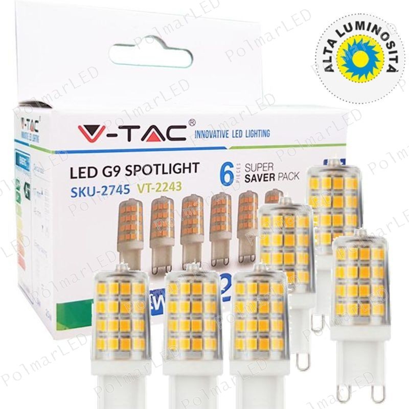 V-TAC VT-2243 SUPER SAVER PACK CONFEZIONE 6 LAMPADINE LED G9 3W - SKU 2745  / 2746 /